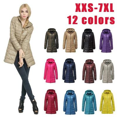 Женская модная легкая куртка-пуховик средней длины с капюшоном, зимние теплые парки, пальто больших размеров, хлопковое пальто