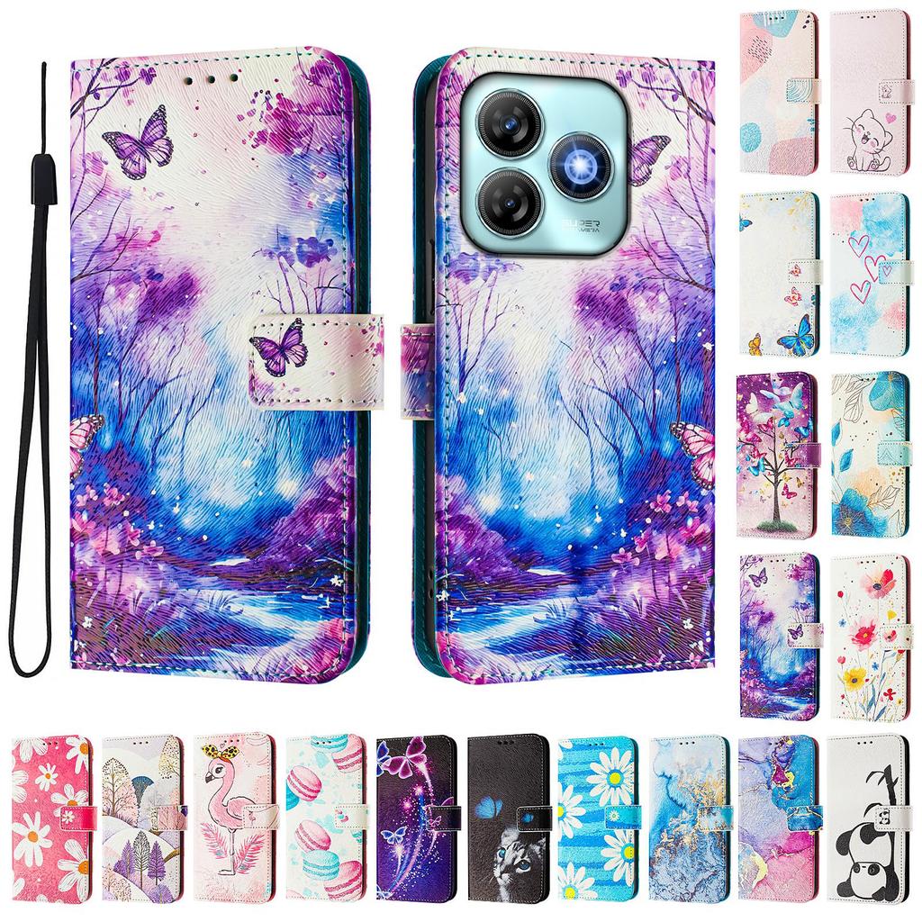 Dream Butterfly Forest Luxury Painted Leather Case Wallet Book Style Cover for ZTE Blade A52,A53,A73,V50 Vita,V40S,V60,A35,A55,A75...