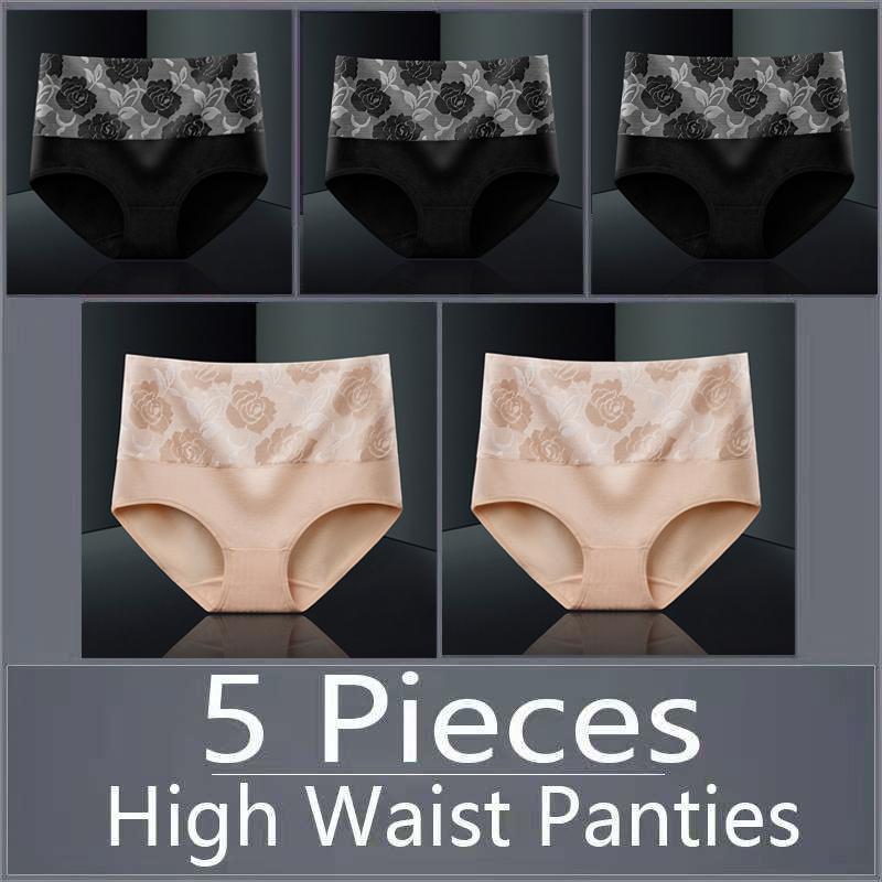 5 шт., женское нижнее белье с высокой талией, хлопковые дышащие трусики, женские трусы, большие размеры, нижнее белье