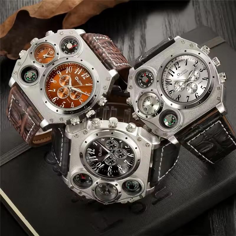 Oulm 1349 Men Big Dial Male Quartz Clock Luxury Men's New Sport Casual Multi Function Watches Luminous Leather Band Wrist Watch