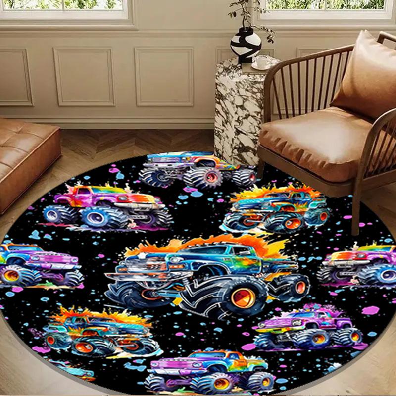 Construction excavator Round Rug for Livingroom,Bedroom, Palyroom, Chair Rug, Area rug, Circle Carpet, Large Size Fan Christmas gift