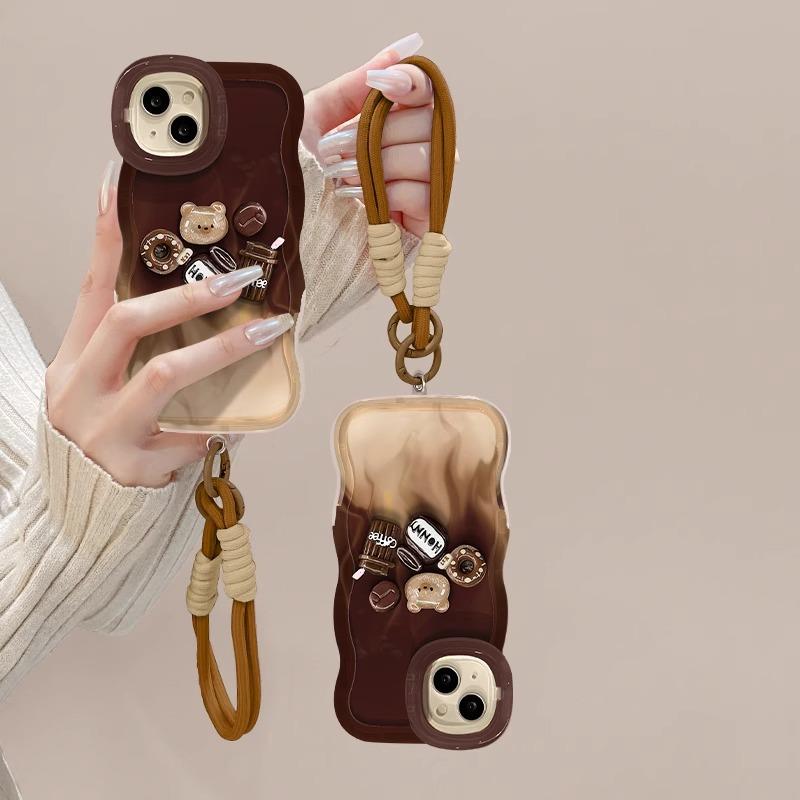 Smudge Coffee Bear Doll Suitable for Apple 16PRO Dual Stand Mobile Phone Case 15/14 Silicone Anti-fall 13 Niche
