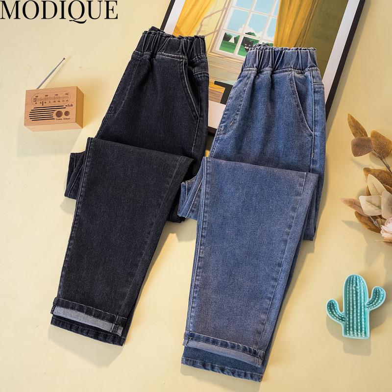 MODIQUE Autumn Plus Size New Women Basics Elastic Waist Harem Loose Pants Lady Casual Long Denim Jeans Full Length Female Trousers