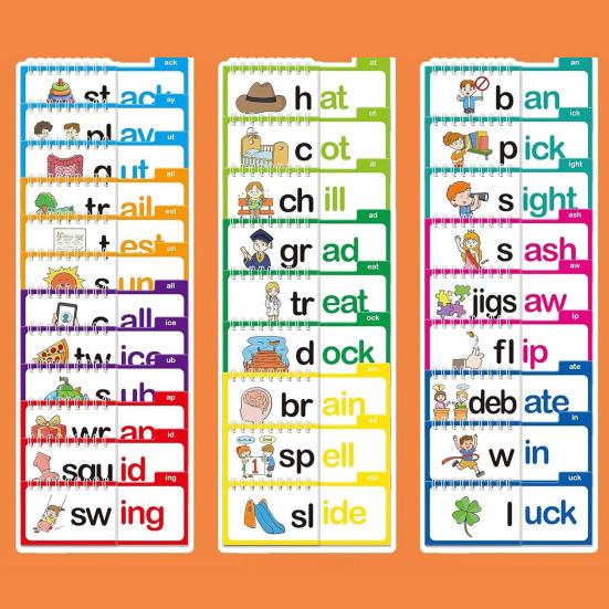 30 Read And Rhyme Flip Book Word Families Letter Sounds Flash Cards ABC Vocabulary Cards Set Educational Reading Games for Preschool Kindergarten
