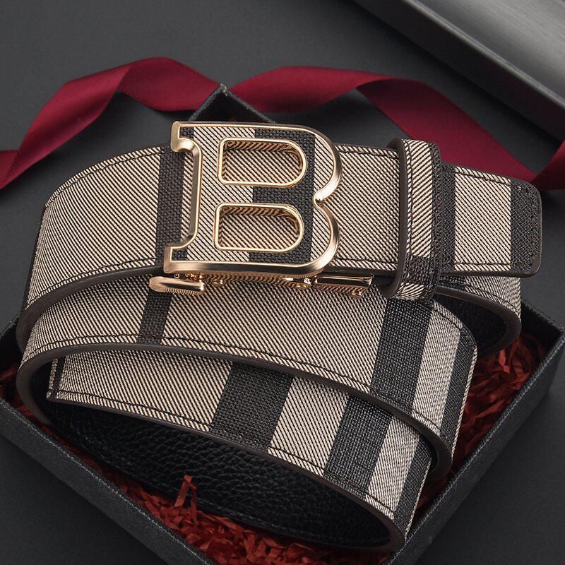 Men's High-End Leather Belt with Automatic Buckle - Elegant & Simple Design