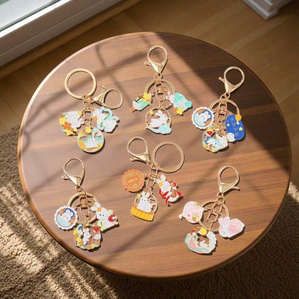 Enamel Metal Metal Key Ring Cartoon Design Enamel Pendant Rabbit Key Chain Kids Gifts