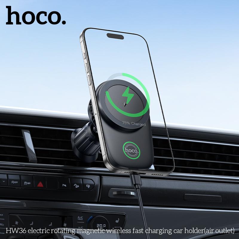 Hoco HW36 15 Вт MagSafe Беспроводное автомобильное зарядное устройство, Электрический вращающийся держатель для телефона на вентиляционное отверстие