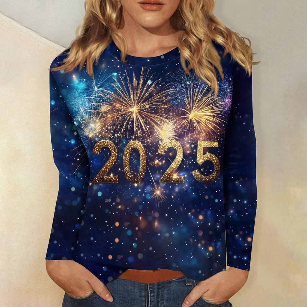 Женская осенне-зимняя футболка с круглым вырезом и длинным рукавом с принтом