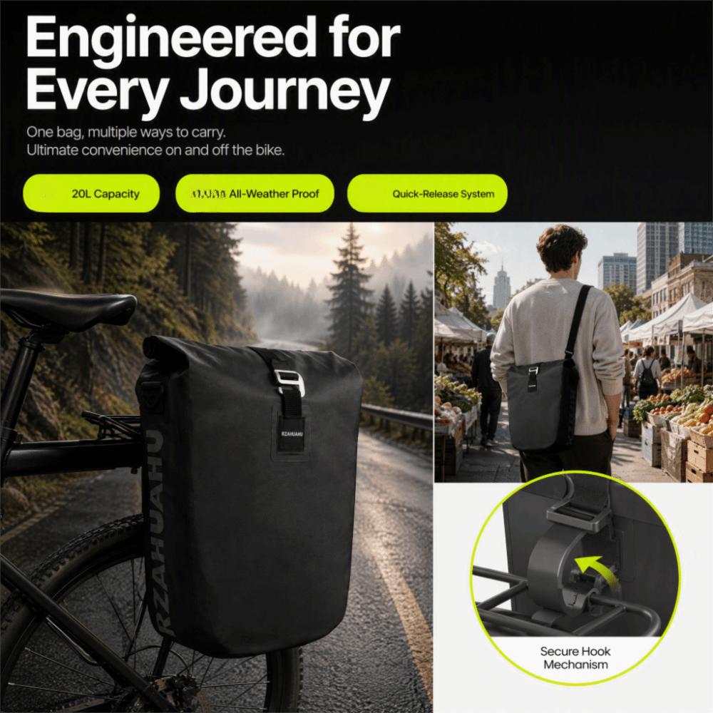 20 L Capacity Rear Rack Bag PVC and Polyester Bike Rear Seat Bag Cycling Travel Bag  Carrying Tools