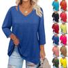 Женские однотонные топы больших размеров с вырезом в виде капли и рукавом 3/4, элегантные повседневные топы