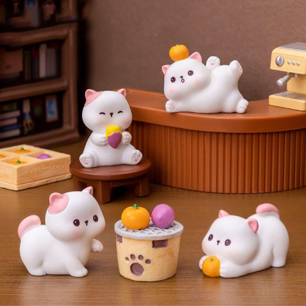 Resin Crafts Cat Figurines Miniatures Cute Kitten Statue Mini Cat Ornament  Home Office Decor