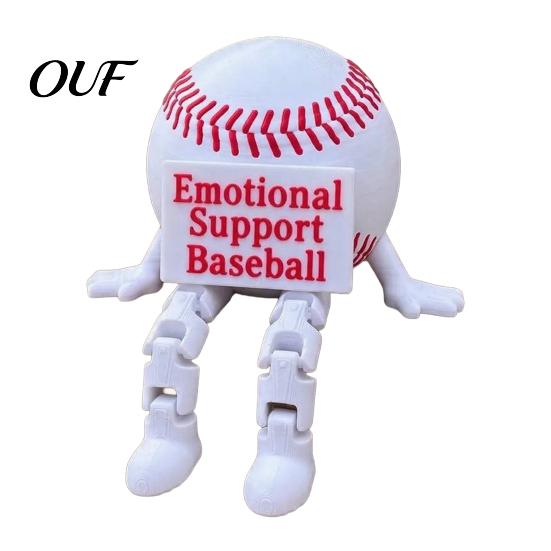 Flexible Action Figure Ornament 3D Printed Baseball Figurine with Articulated Legs, Buddy Red Sports Enthusiast Room Decor Stitching, Joints Desk Ball