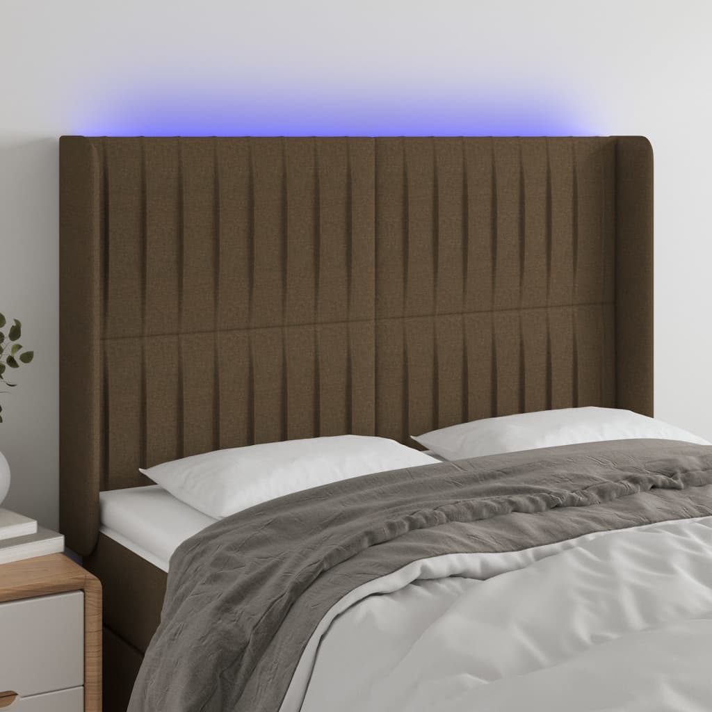 LED Headboard in Dark Brown 147 x 16 x 118 128 cm Fabric