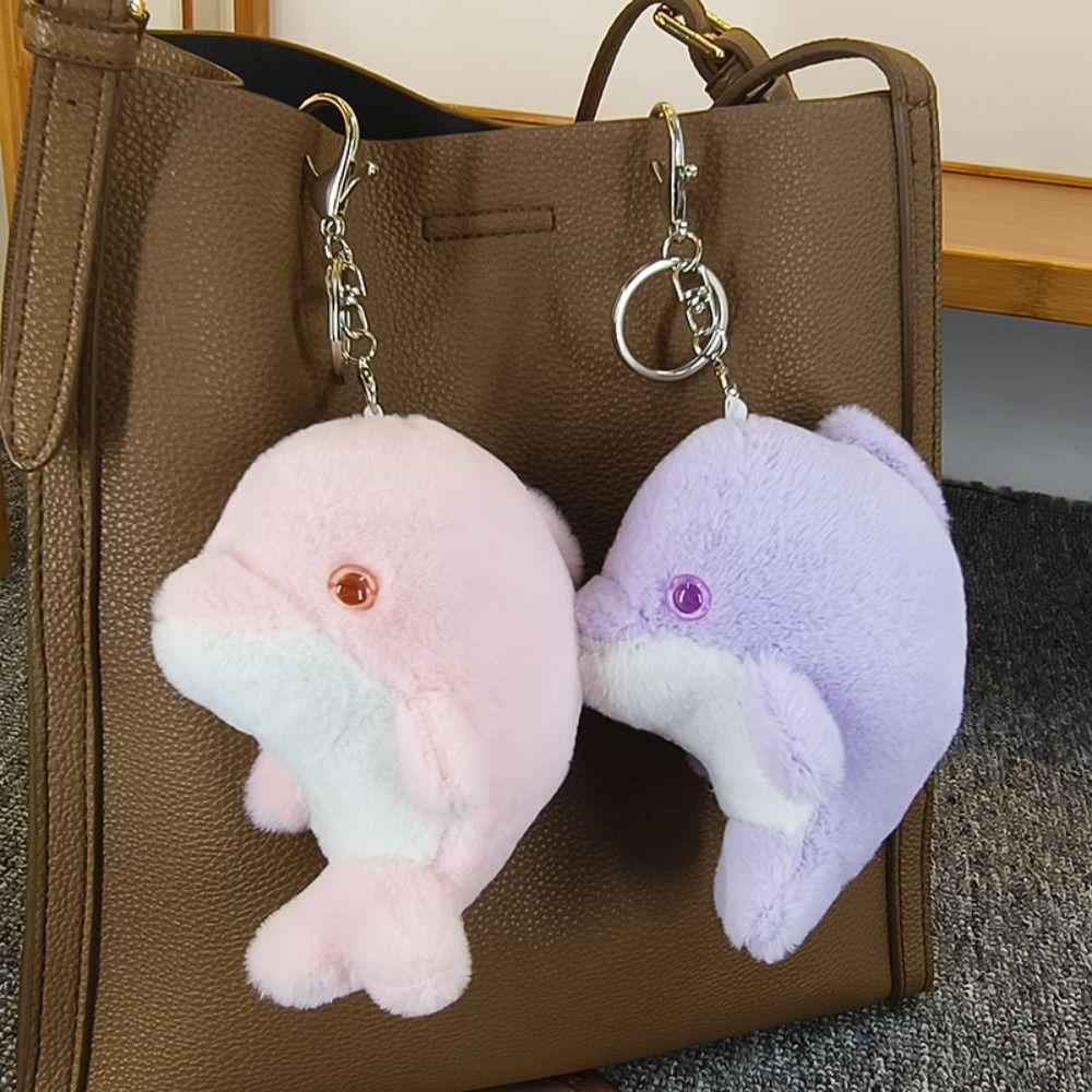 Stuffed Fluffy Pom Pom Whale Key Ring Dolphin Cute Dolphin Plush Pendant Female Lady Girl