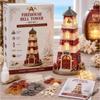 Handmade Christmas Sea Glass Lighthouse Decor LED Light Home Tabletop Ornament Festive Holiday Gift