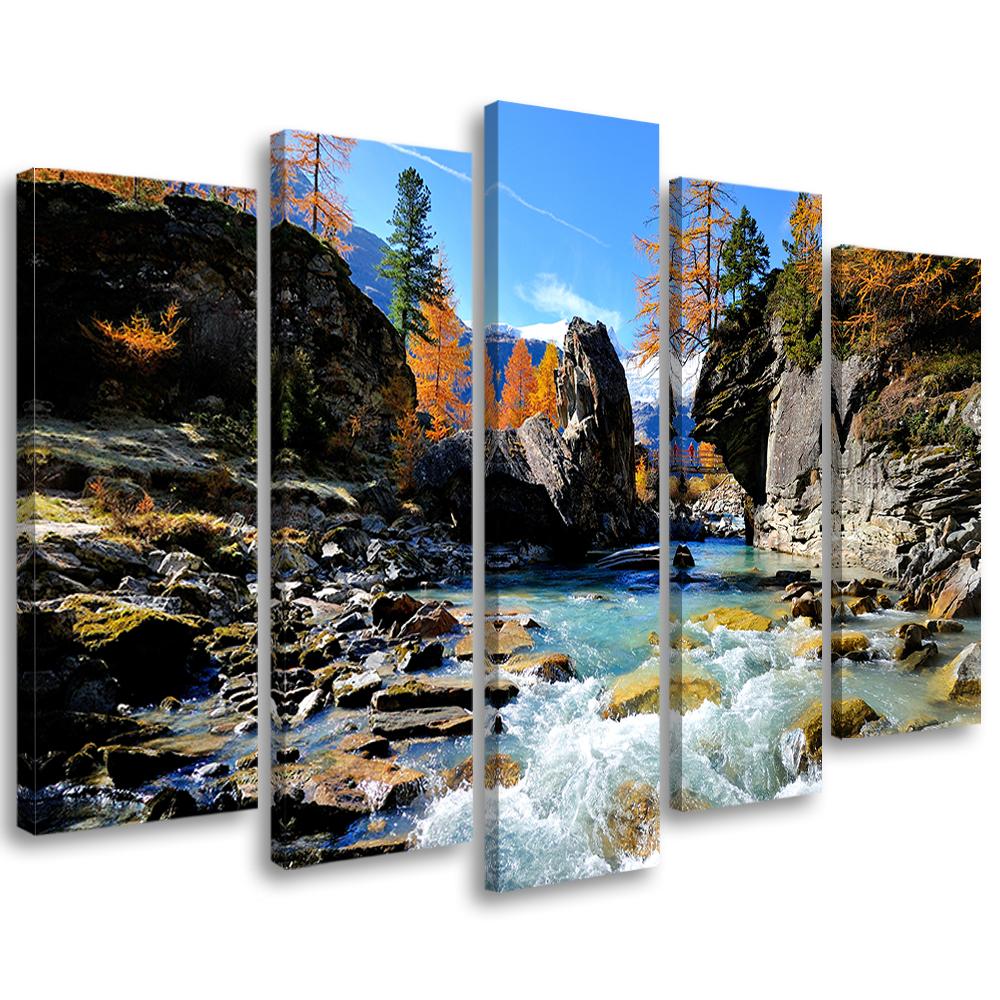 Five piece picture canvas print Mountains Waterfall Rocks
