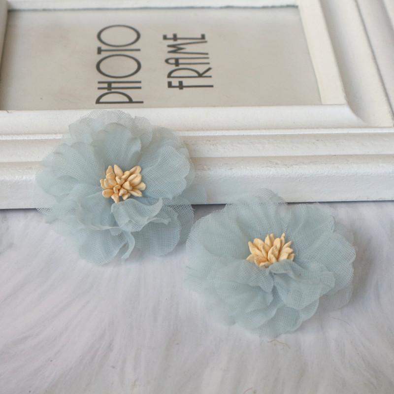 10 шт. 5 см плиссированные цветы из шифоновой ткани с сердцевиной для DIY аксессуаров для волос, шляп, повязки на голову, украшения свадебного платья