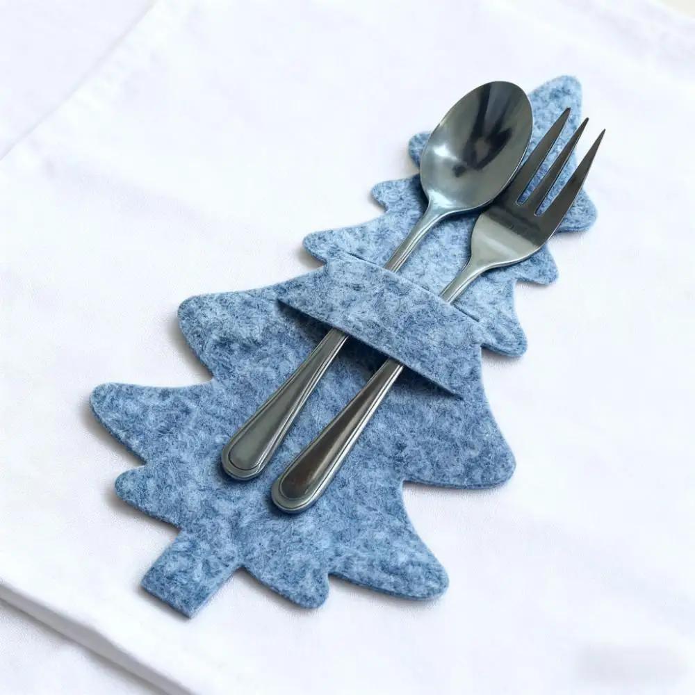 Christmas Tree Shaped Felt Knife Fork Mats Holiday Dining Table Centerpiece Decor for Christmas Parties and Festive Celebrations
