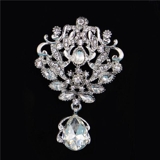 DIEZI Luxury Fashion Flower Bridal Brooches for Women Ladies Wedding Crystal Rhinestone Bouquet Brooch pins Dress Accessories