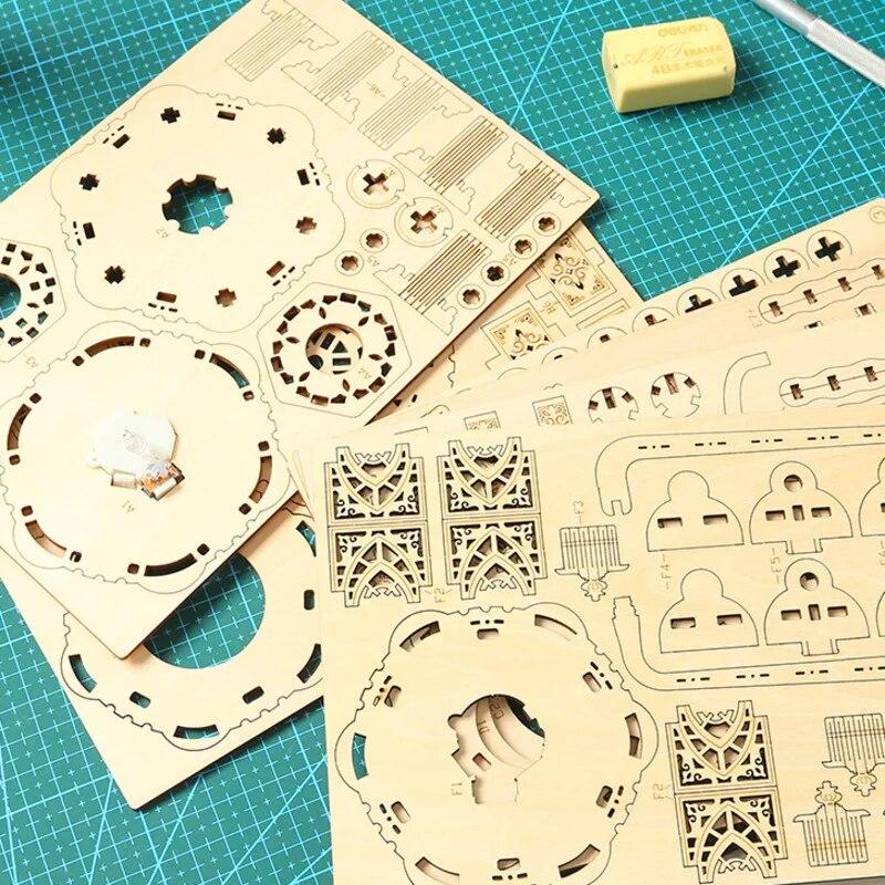 Волшебный винтажный светящийся фонарь, 3D деревянный пазл, сделай сам, модель лампы в сборе, строительный блок, набор для украшения стола, подарок