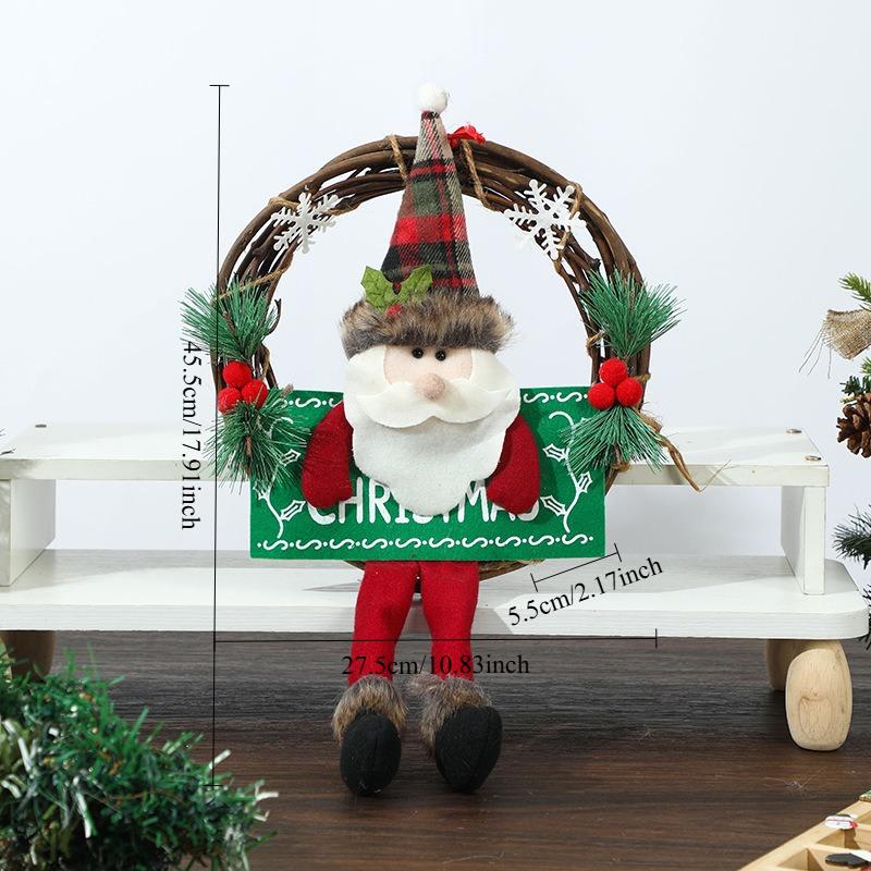 1 шт. Тканевый рождественский венок-гирлянда с Сантой и снеговиком, подвеска на дверь/стену, ротанговое украшение для праздничного декора