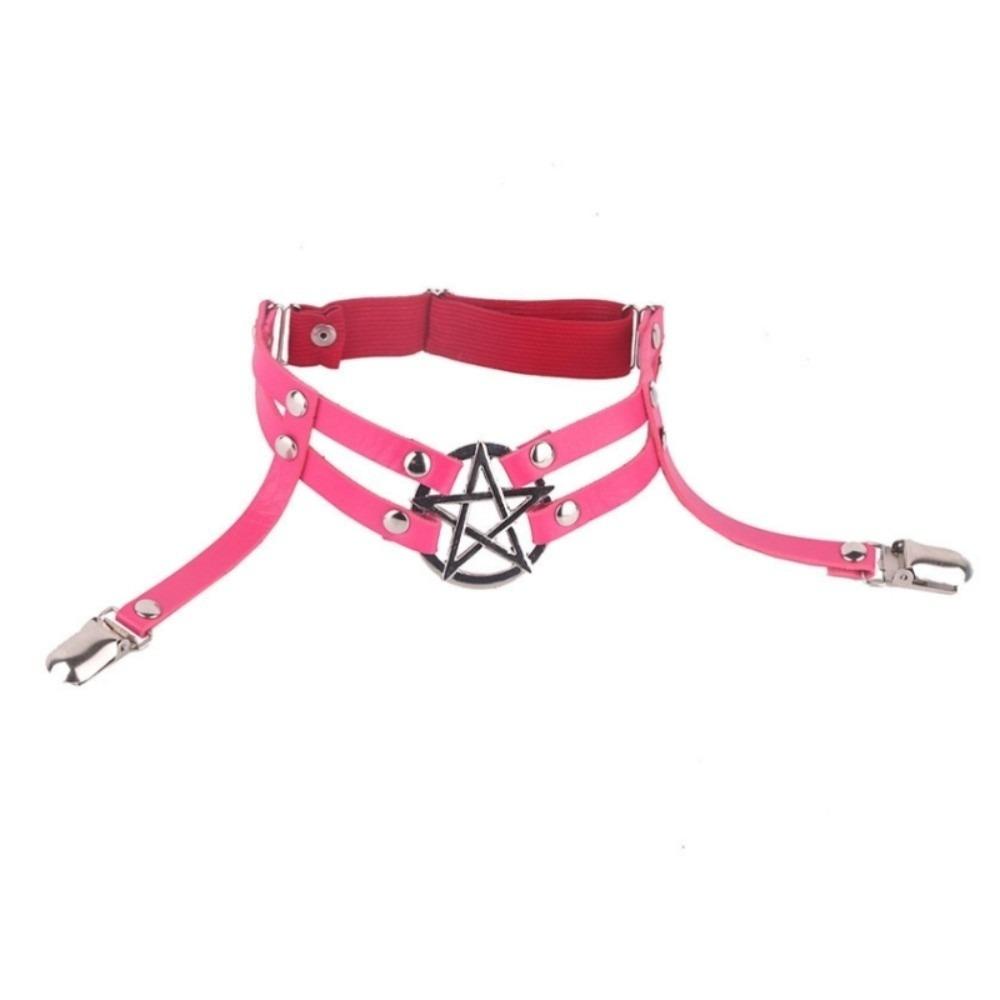 Adjustable Suspender Stockings Clip PU Leather Garter Belt Fashion Pentagram Leg Strap Girls