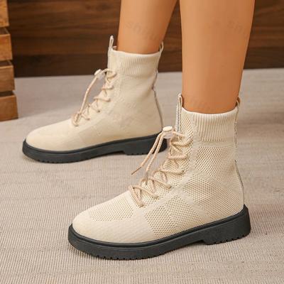 Женская обувь 2024 года, модные эластичные повседневные ботинки «Челси», зимние трендовые теплые короткие ботинки, плюшевые теплые вязаные ботинки, размер 43, туфли на плоской подошве