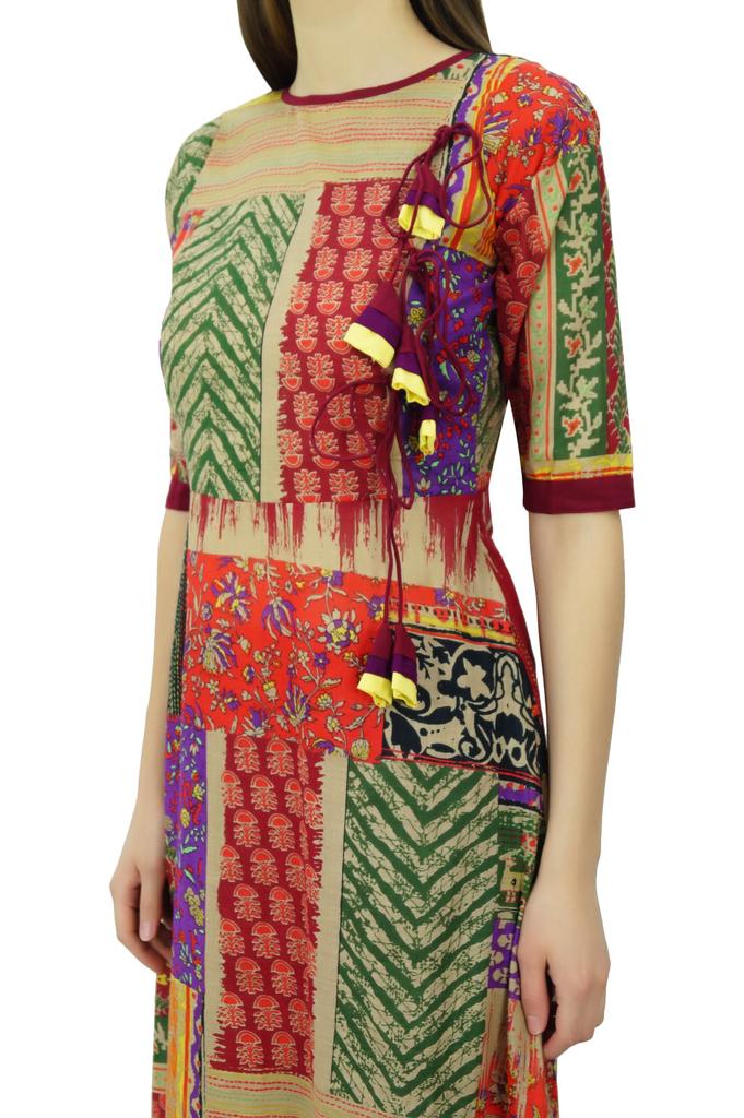 Phagun Длинное платье-трапеция из хлопка с принтом, расклешенная туника-курта