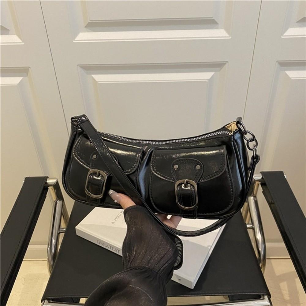 Vintage Women's Armpit Bag Double Pockets Zipper Handbag Pu Leather Shoulder Bag Spicy Girls
