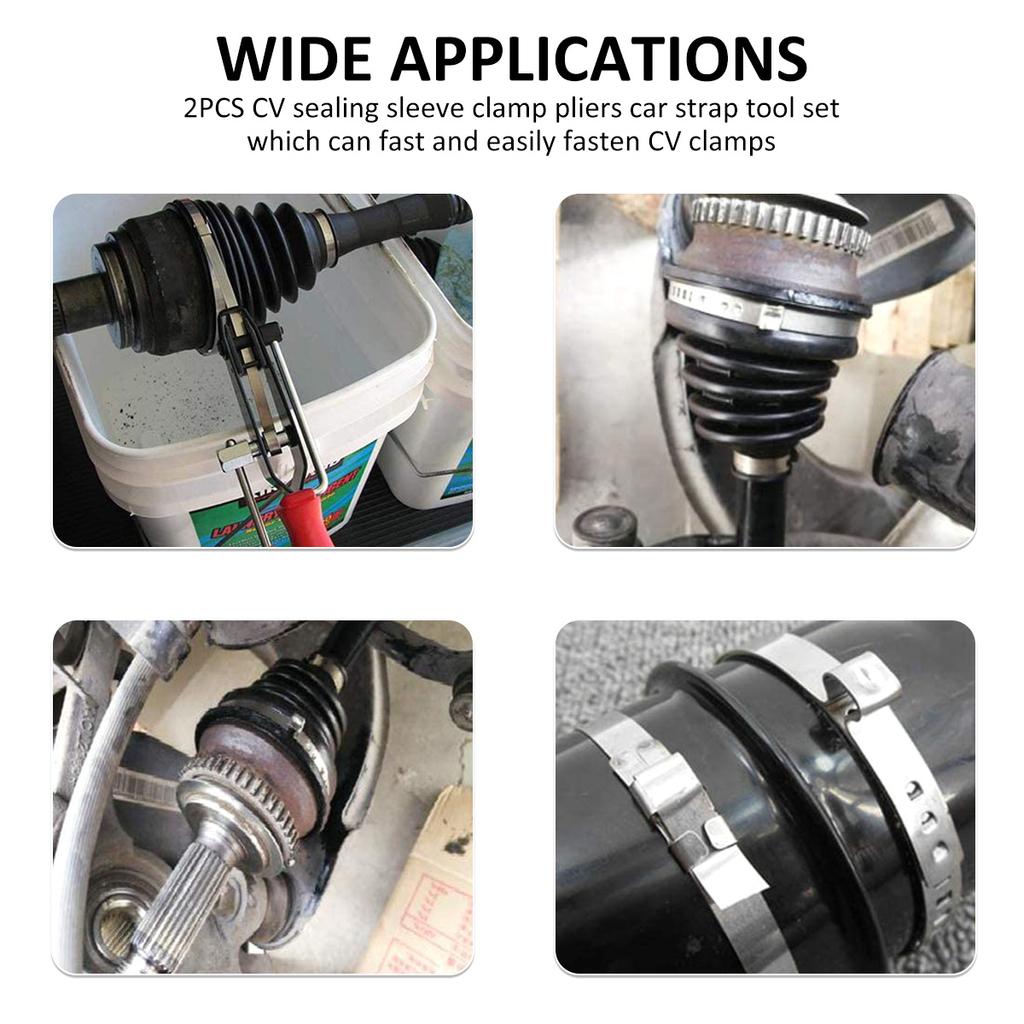 10pcs Stainless Steel Clamp Hose Clamp Crimping Tool Set with 8 Pieces CV Shoe Clamp Automotive Hose Shaft Clamp CV