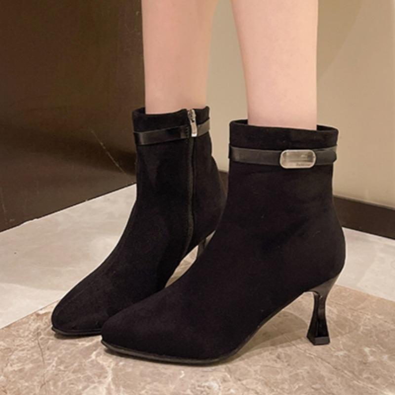 Женские ботильоны на высоком каблуке, сексуальные замшевые элегантные туфли с острым носком, женская мода 2024 года, туфли-лодочки «Челси», зимние туфли Botas De Mujer