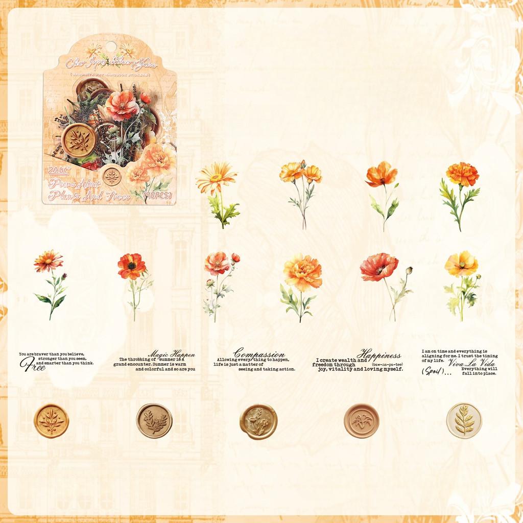 40 PCS Flower Stickers PET Floral Journaling Sticker for Scrapbook Junk Journal Supplies Journals Planner Collage Stickers