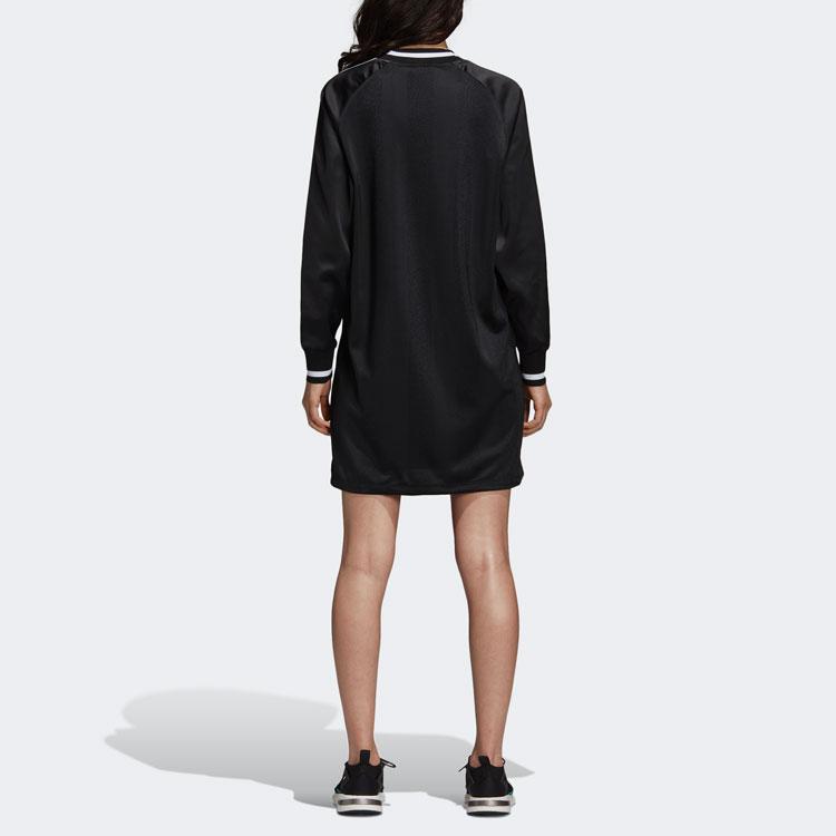 Adidas Оригинальное платье с цветными блоками и полосатым принтом в виде букв, круглым вырезом и длинным рукавом, женские платья, черное DH4233