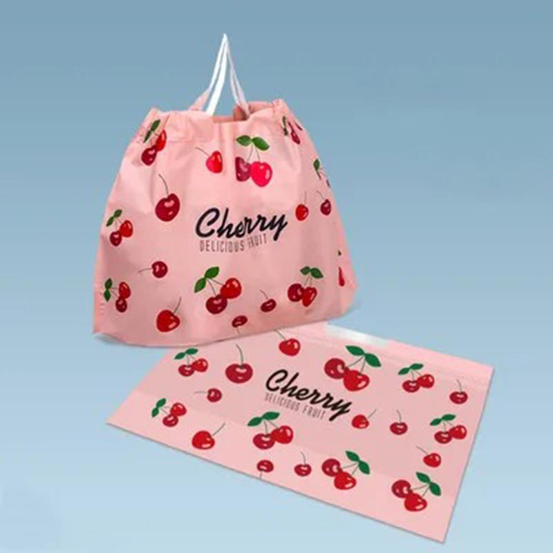 50 шт., толстая пластиковая упаковка с завязками вишни, сумка на вынос с завязками, зеленая, синяя, с ручными ручками, сумки для фруктов, мультяшный медведь, комплект, карман