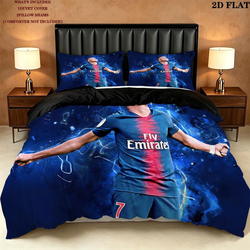 Mbappe Pattern Bedding Quilt Set Quilt Cover Pillowcase Home Birthday Gift(1 * duvet cover + 2 * pillowcase, without core)
