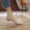 Women Soft Leather Ankle Boots Square Toe Round Mid Heel Zipper Fashion Short Boot Autumn Winter Ladies Shoes Beige Retro Boots