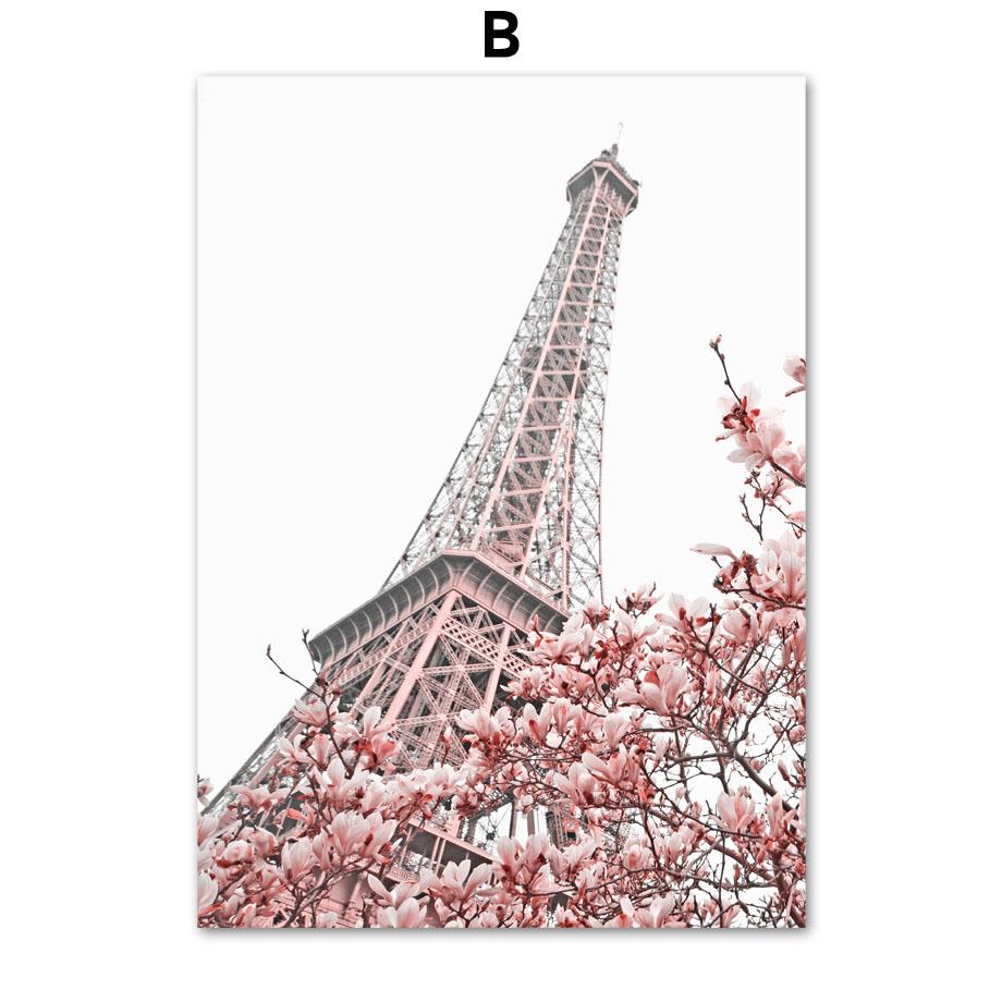 Башня Парижа Автомобиль Улица Балкон Женщина Пион Цветок Стены Искусства Отпечатки Холст Картина Скандинавский Плакат Декор Фотографии Для Гостиной