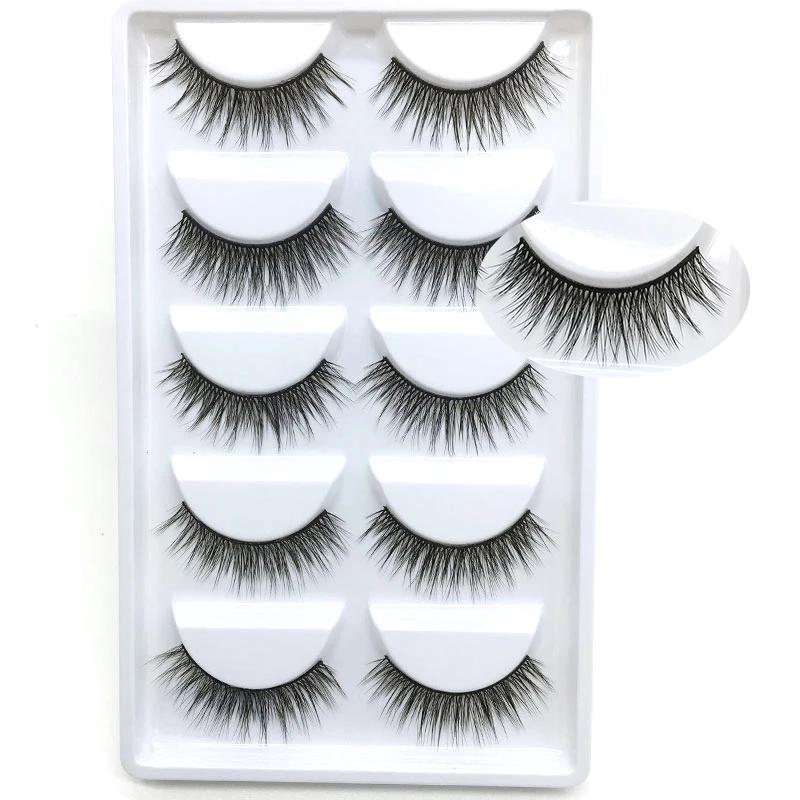 AMSNCN NEW 5Pair 100% Real 3D Mink Lashes Soft Natural False Eyelashes Makeup Long Eye Lashes Eyelash Extension CiliosH13mini