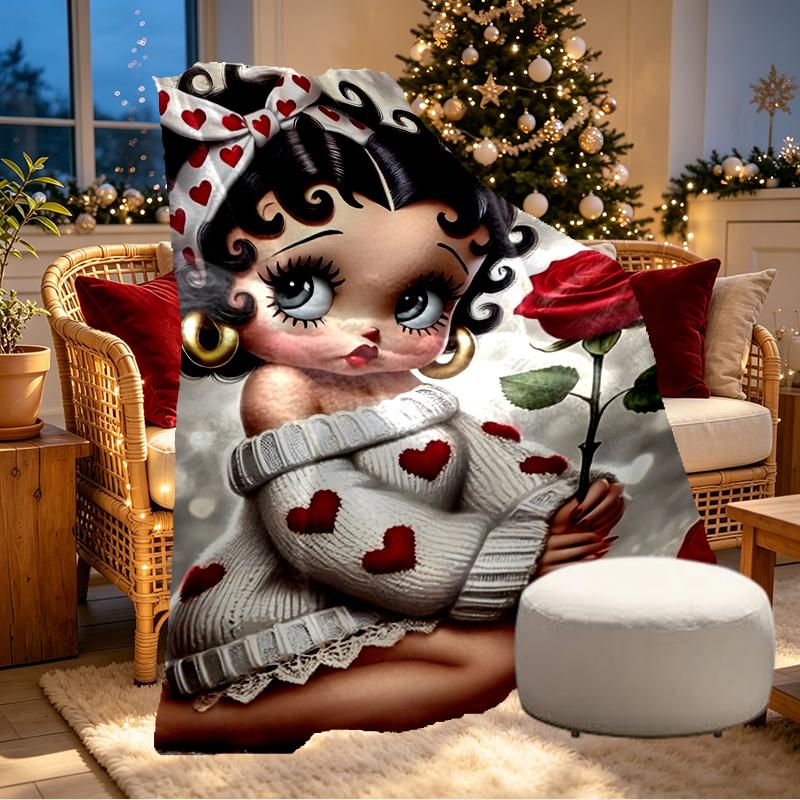 Betty Boop Print Blanket - Soft & Comfortable, for Bedroom, Travel, Sofa, Home Decoration - Birthday Christmas Gift for Friend