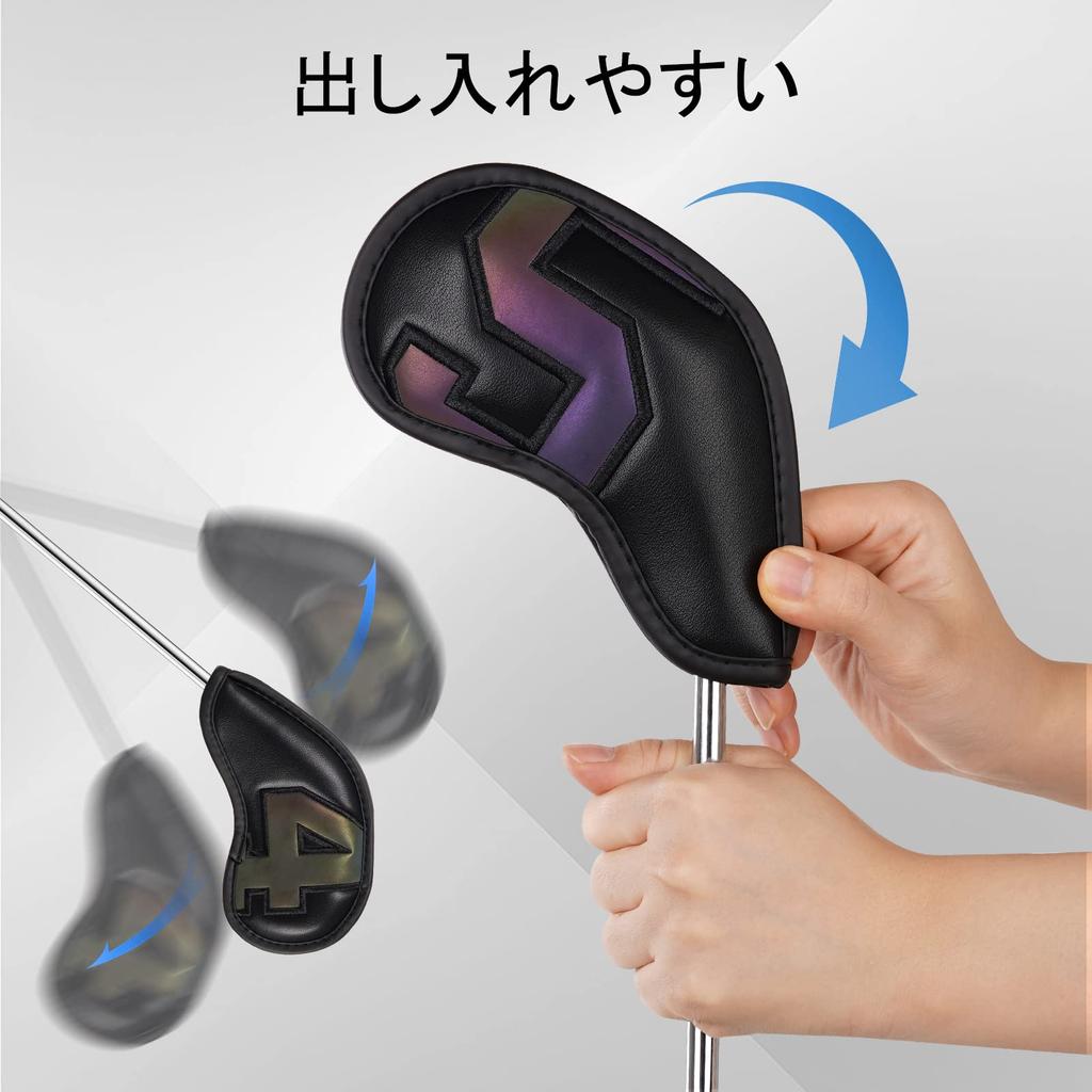 Set of 10 Golf Iron Magnetic Wedge and Club Headcovers with Gradient Numbers and Black Synthetic Leather Covers, Covers, (4-9, P, A, S, X)