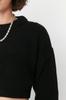 Women's Elegance Style Sweater Black Super Crop Basic Knitwear Sweater