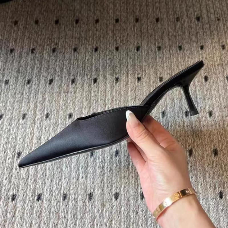 Женские роскошные модные однотонные босоножки большого бренда, летние, новые, с острым носком, на шпильке, удобные женские тапочки