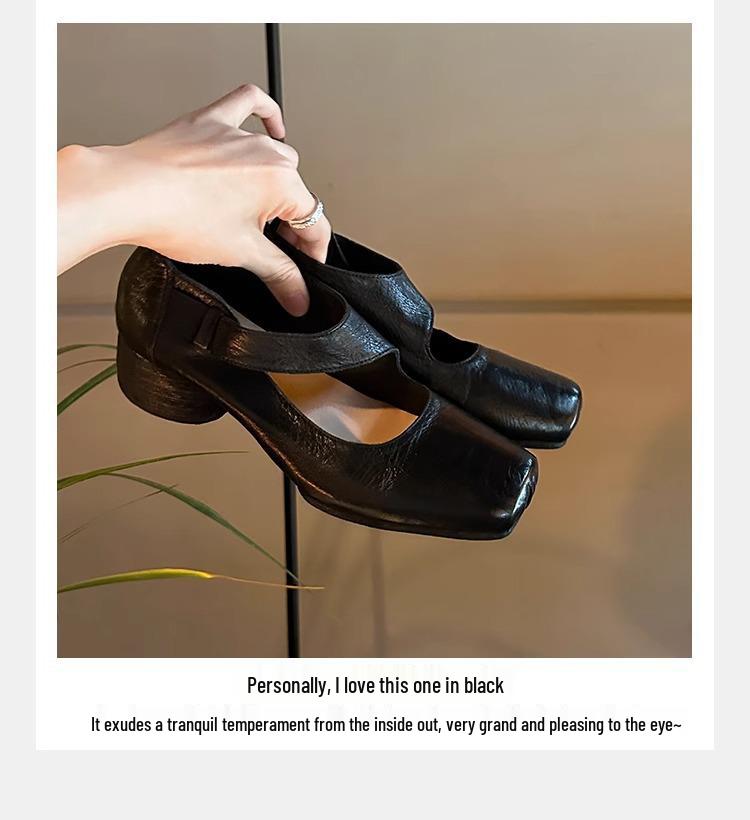 Grape Mom Studio Высококачественные лоферы из лошадиной кожи с квадратным носком и массивным каблуком для женщин - Осенний стиль