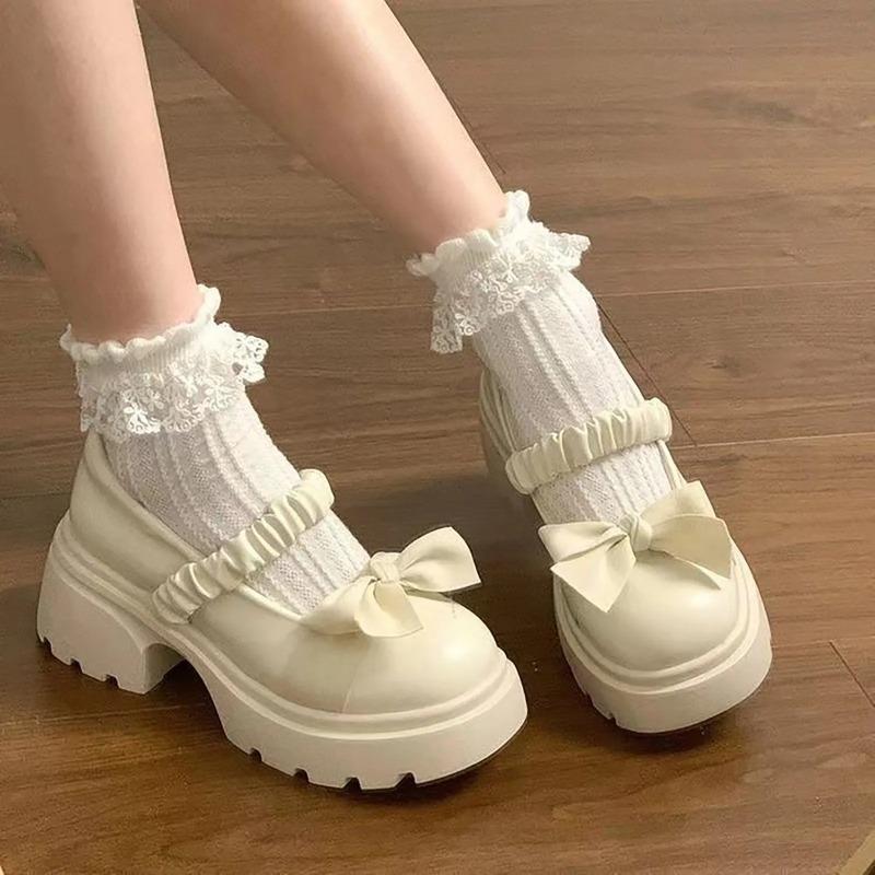 2025Closed Toe Shoes for Women Casual Bow Chunky Heel Loafers – Stylish Jane Shoes For Skirts