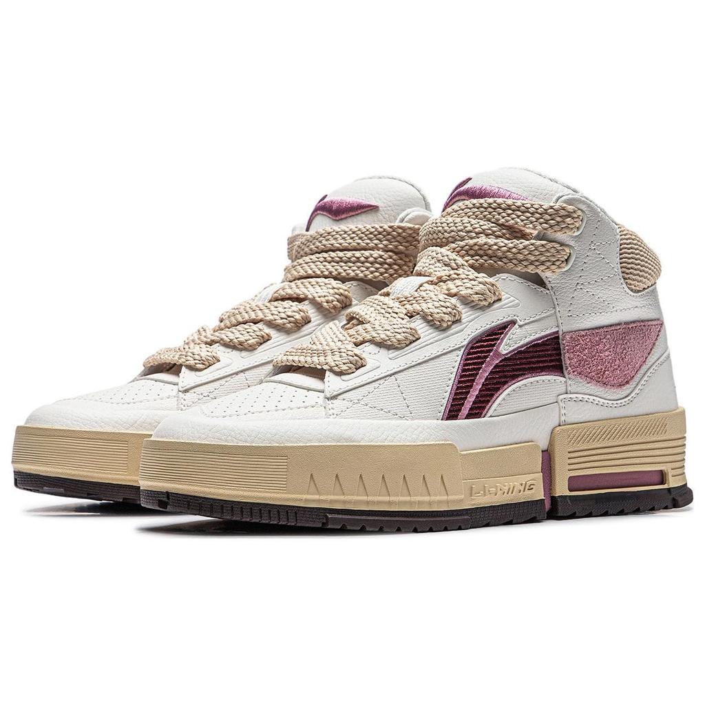 Li Ning Mileage Casual Versatile Non-Slip Wear-Resistant Mid-Top Skate Shoes Women Sneakers White Red AGCT284-3