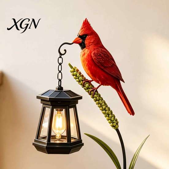 Colorful Hand Painted Garden Art Solar Light, Red Bird Lantern, Outdoor Stake Yard Decor, Unique Backyard Decorative Figurines Warm Glow Lantern