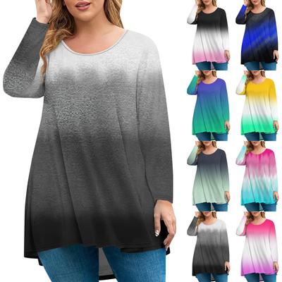 Женская мода большого размера с круглым вырезом и длинным рукавом, повседневный свободный пуловер с принтом