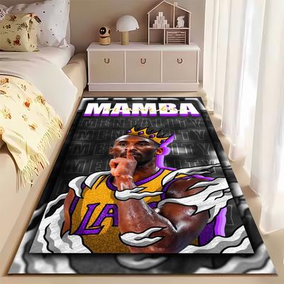 Sports Area Rug, Kobe Bryant Lakers Mamba Mentality Crown Shush Finger Cloud Purple Gold Print, Fan Decor, Non-Slip Mat