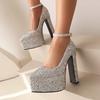Bling Bling Silver Gold Glitter Shoes Woman Ultra High Heels Platform Buckle Sequin Red Pumps Ladies Party Prom Wedding