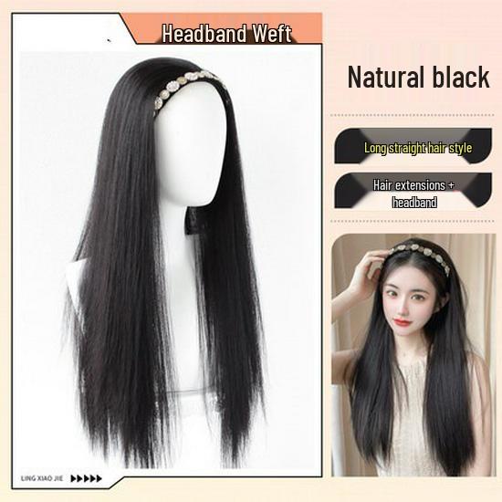 Женский ретро парик-повязка со стразами с длинными прямыми волосами, полупарик U-образной формы